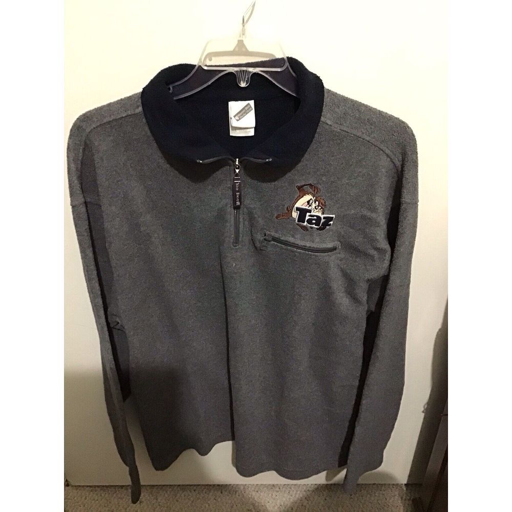 Vintage Warner Bros TAZ Fleece Sweatshirt L 1/4 Zip Pullover Embroidered